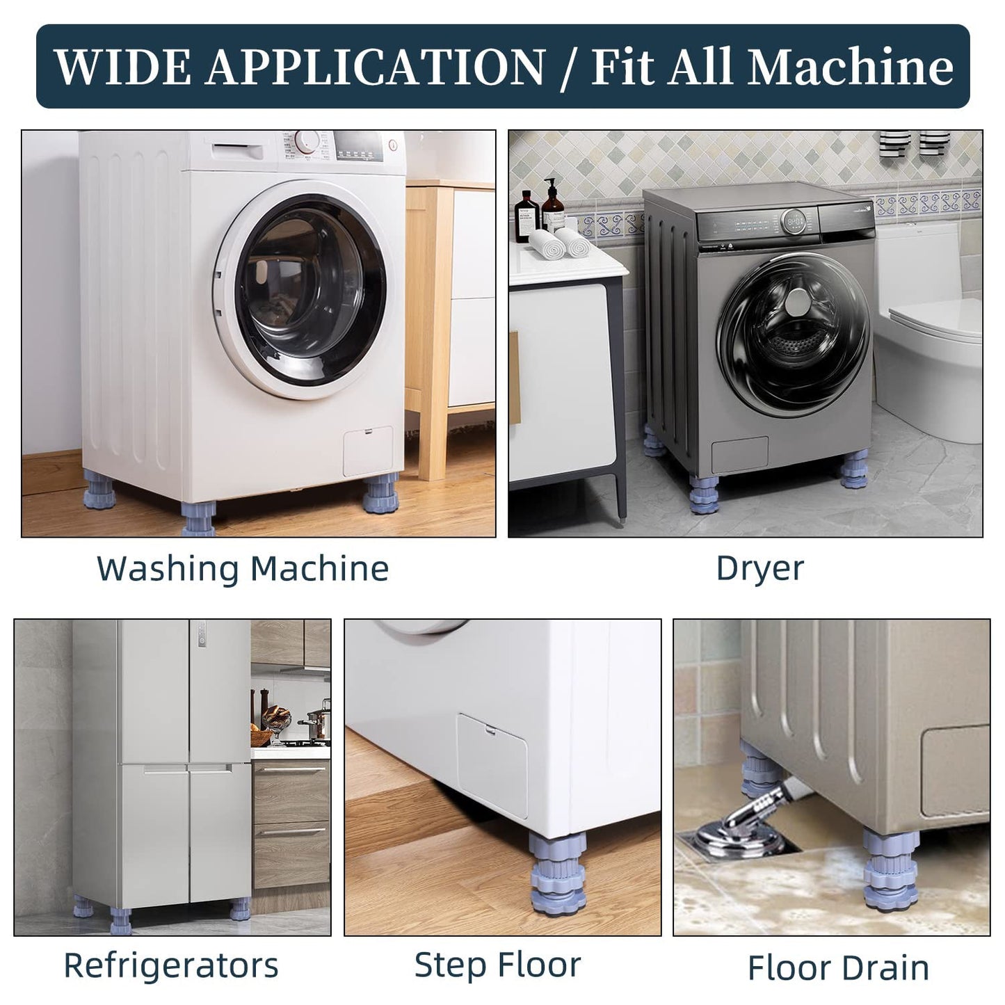 VibroGuard™️ Washing Machine Adjustable Height Footpads (Pack of 4) – Anti-Vibration Pads for Noise Reduction and Appliance Stability