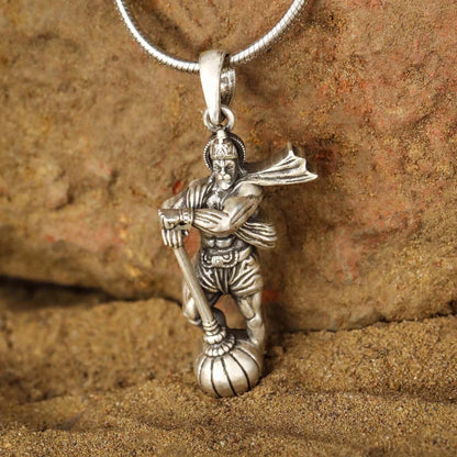 Hanuman ji With Gada Silver Pendant Chain