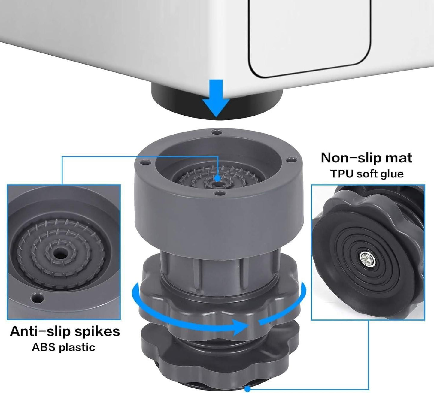 Adjustable Anti Vibration Washing Machine Feet Pads (Set of 4)