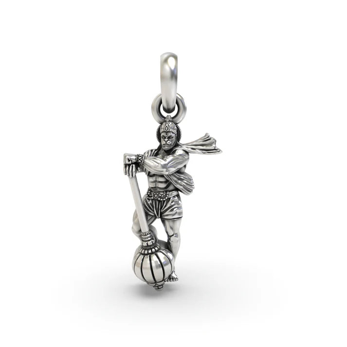 Hanuman ji With Gada Silver Pendant Chain